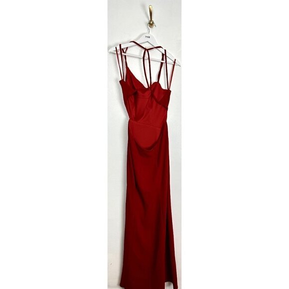 LA FEMME High Slit Strappy Back Gown in Red Size US 6 - Picture 6 of 8